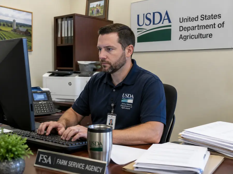 Agency staff member working at a desk.