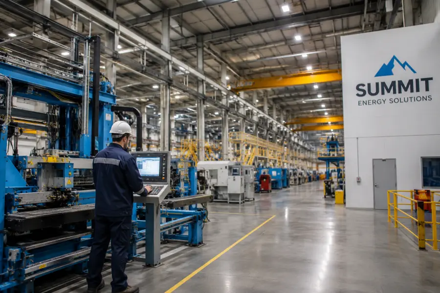 Industrial enterprise facility with an operator at a control station.